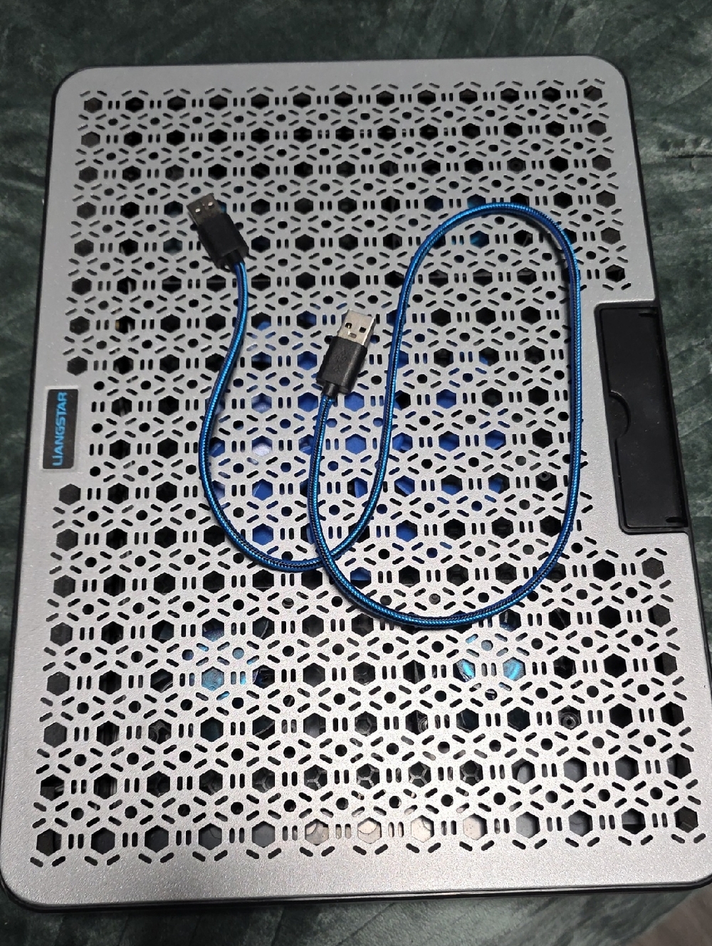 Silver Laptop Cooling Stand with Blue Braided USB Cable